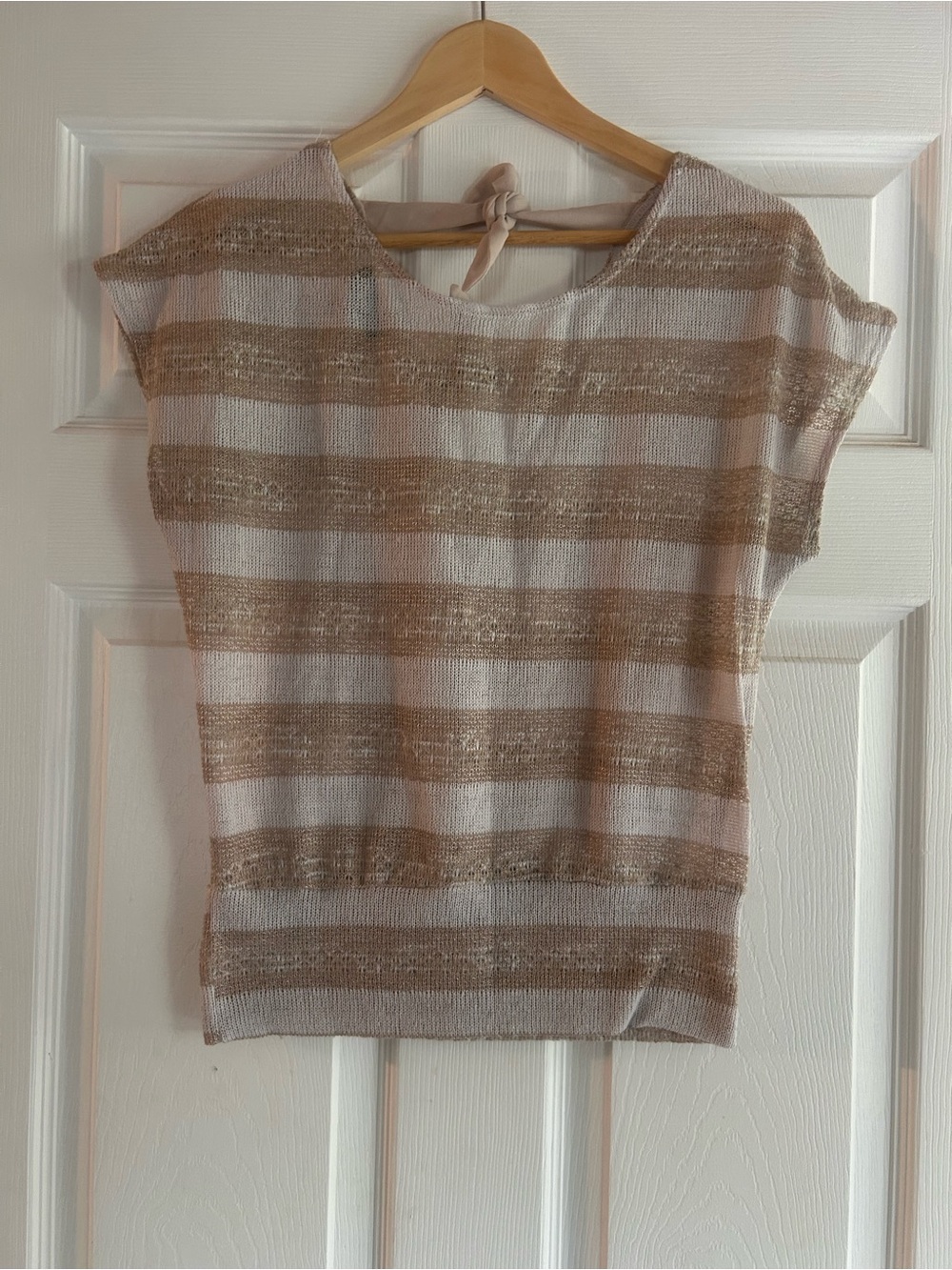 BCX Cream and Gold Striped Knit Tunic